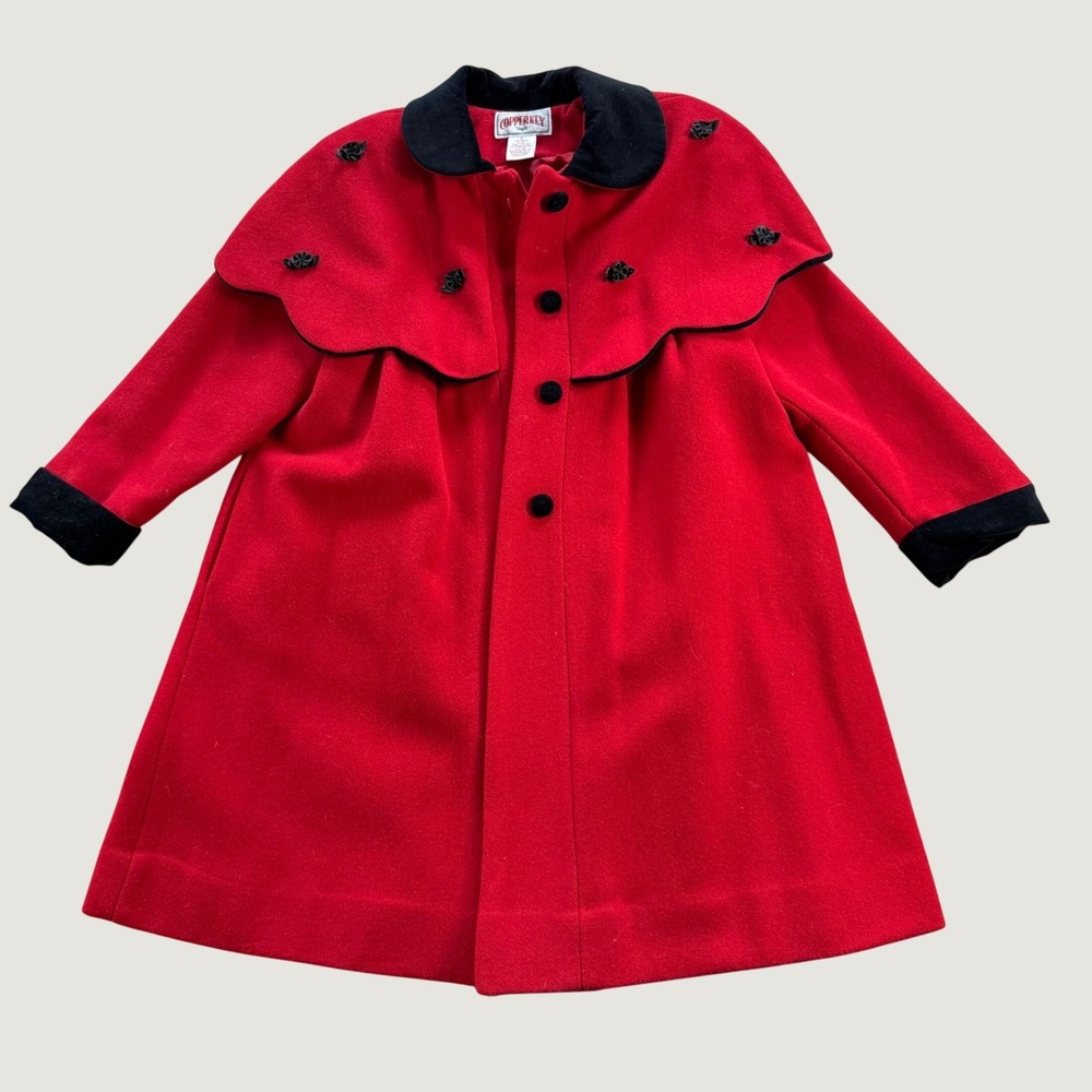 Vintage Scalloped Capelet Swing Coat Wool Blend Retro Holiday Red Copper Key S